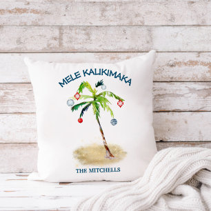 Mele Kalikimaka Tropical Beach Palm Tree Holiday Kussen