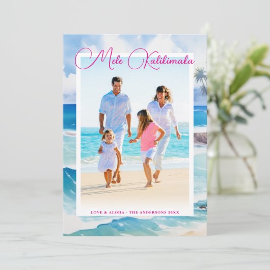 Mele Kalikimaka Tropical Christmas Photo Feestdagenkaart (Staand voorkant)