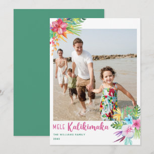 Mele Kalikimaka Tropical Flower Photo Holiday Kaar Feestdagenkaart