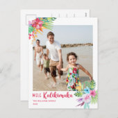 Mele Kalikimaka Tropical Flowers Photo Briefkaart (Voorkant / Achterkant)