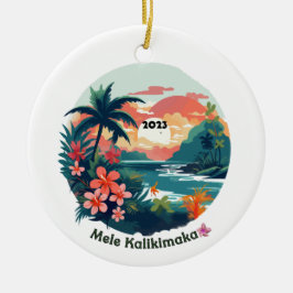 Mele Kalikimaka Tropical Island 2023 Label Keramisch Ornament