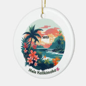 Mele Kalikimaka Tropical Island 2023 Label Keramisch Ornament (Links)