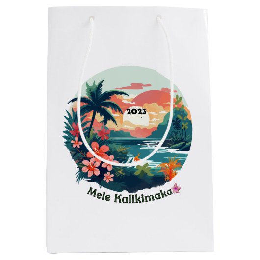 Mele Kalikimaka Tropical Island 2023 Label Medium Cadeauzakje (Voorkant)