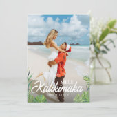 Mele Kalikimaka Tropical Palm Kerstfoto Feestdagenkaart (Staand voorkant)