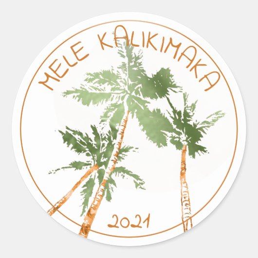 Mele Kalikimaka Tropical Palm Trees Kerstmis Ronde Sticker (Voorkant)