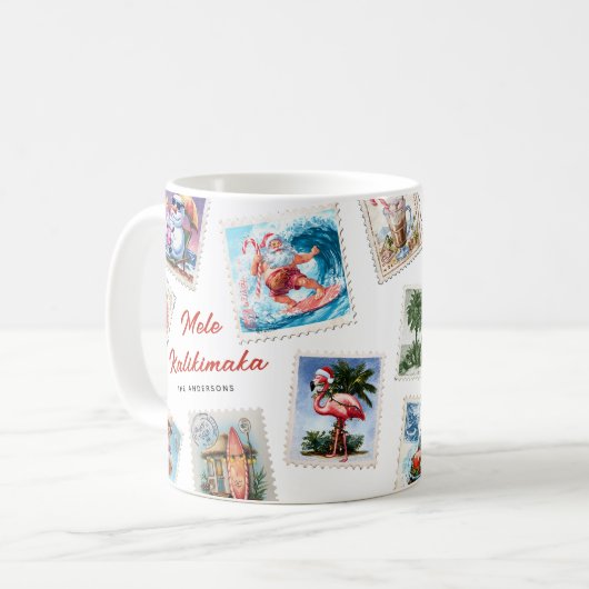 Mele Kalikimaka Tropical Stamps Koffiemok (Voorkant links)
