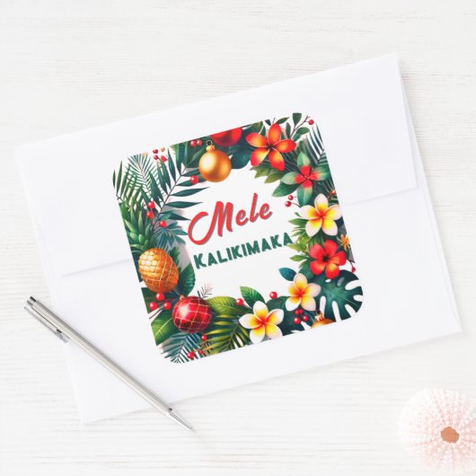 Mele Kalikimaka -Tropical  Xmas Vierkante Sticker (Envelop)