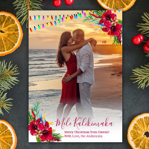 Mele Kalikimaka Tropisch Hawaiaans Bloemmotief Fot Feestdagenkaart