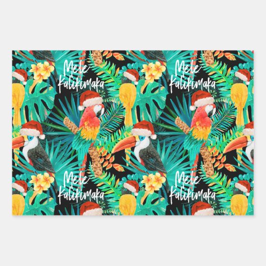 Mele Kalikimaka Tropisch Oerwoud Vogels Inpakpapier Vel (Voorkant 3)