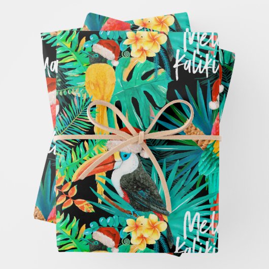 Mele Kalikimaka Tropisch Oerwoud Vogels Inpakpapier Vel (In situ)