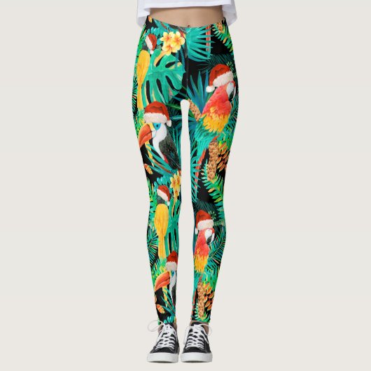 Mele Kalikimaka Tropisch Oerwoud Vogels Leggings (Voorkant)