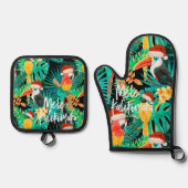 Mele Kalikimaka Tropisch Oerwoud Vogels Ovenwant & Pannenlap Set (Voorkant)