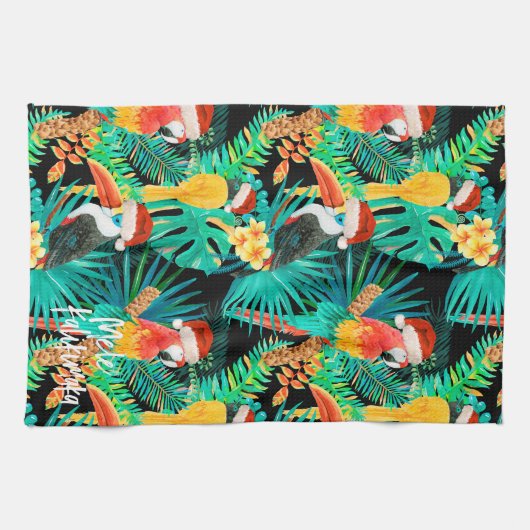 Mele Kalikimaka Tropisch Oerwoud Vogels Theedoek (Horizontaal)