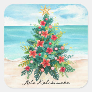 Mele Kalikimaka Tropisch Strand Palmboom Kerstmis Vierkante Sticker