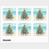 Mele Kalikimaka Tropisch Strand Palmboom Kerstmis Vierkante Sticker (Vel)
