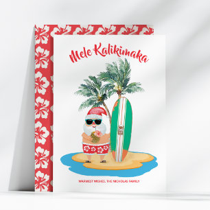 Mele Kalikimaka Tropisch Surfende Kerstman Kerstmi Feestdagenkaart