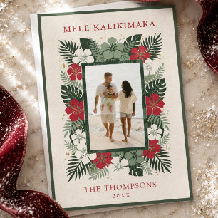 Mele Kalikimaka Tropische Bloem Foto Feestdagenkaart