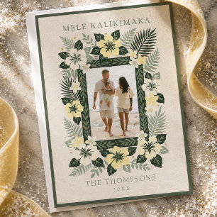 Mele Kalikimaka Tropische Bloem Foto Feestdagenkaart