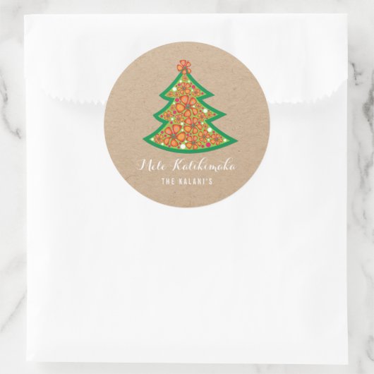 Mele Kalikimaka Tropische Hibiscus Kerstboom Ronde Sticker (Tas)