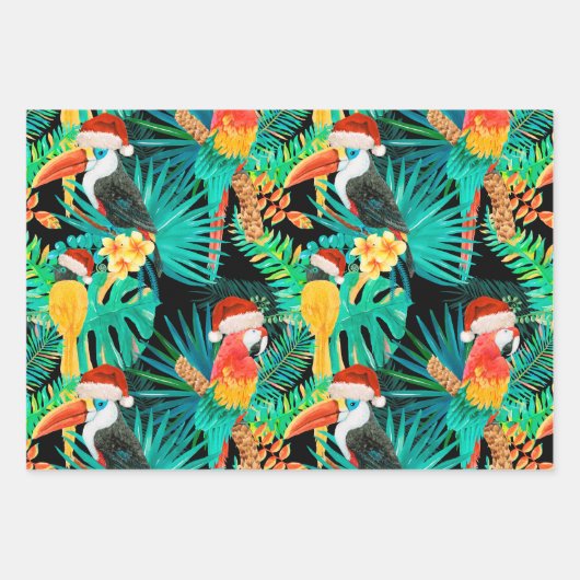 Mele Kalikimaka Tropische Oerwouden Vogels en Stri Inpakpapier Vel (Voorkant 3)