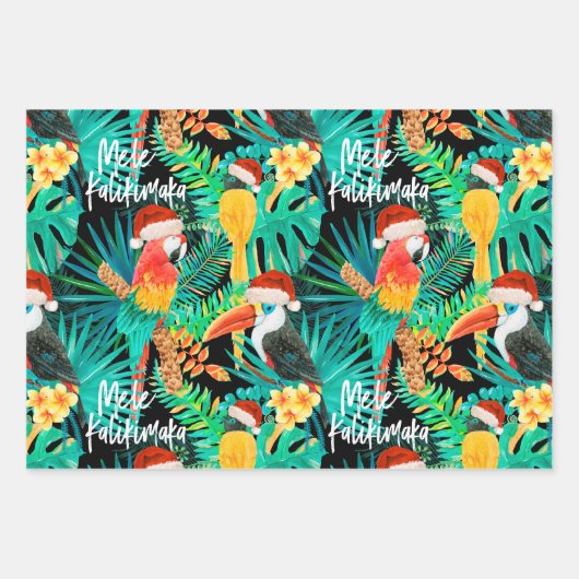 Mele Kalikimaka Tropische Oerwouden Vogels en Stri Inpakpapier Vel (Voorkant)