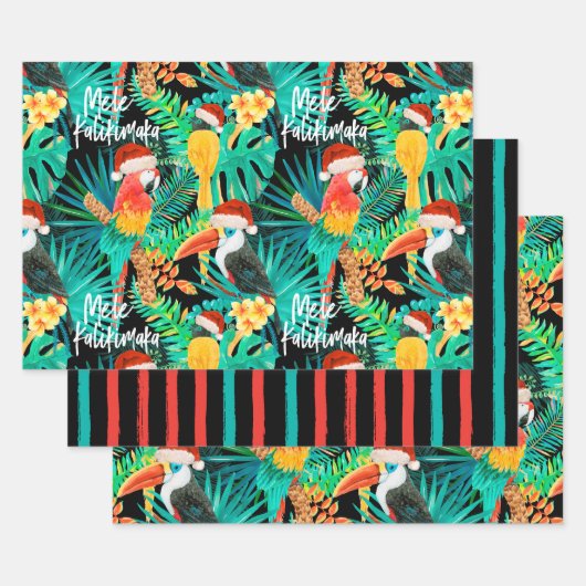 Mele Kalikimaka Tropische Oerwouden Vogels en Stri Inpakpapier Vel (Set)