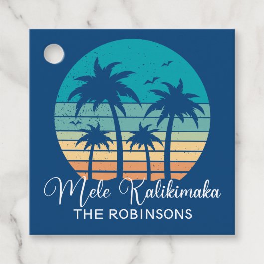 Mele Kalikimaka Tropische Zonsondergang Kerstfeest Bedankjes Labels (Voorkant)