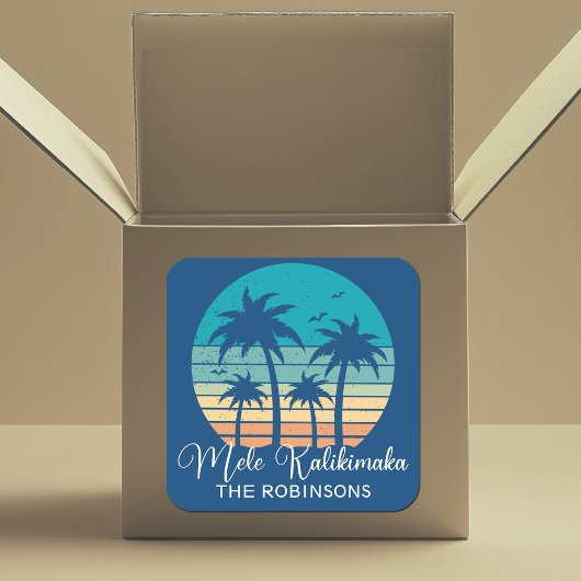 Mele Kalikimaka Tropische Zonsondergang Kerstfeest Vierkante Sticker