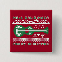 Mele Kalikimaka Ugly Sweater (Green on Red) Button
