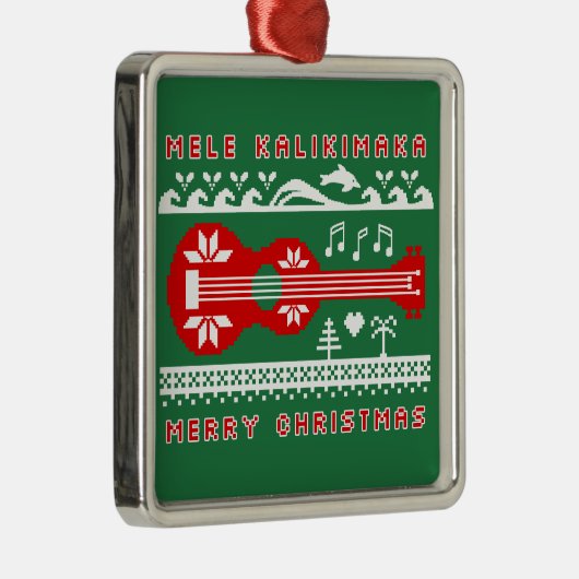 Mele Kalikimaka Ugly Sweater (rood op groen) Metalen Ornament (Rechts)