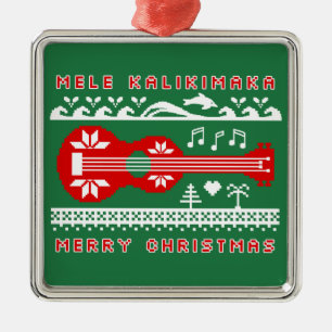 Mele Kalikimaka Ugly Sweater (rood op groen) Metalen Ornament
