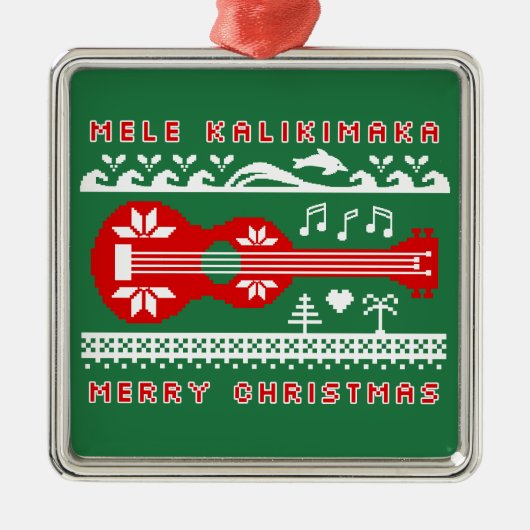 Mele Kalikimaka Ugly Sweater (rood op groen) Metalen Ornament (Voorkant)