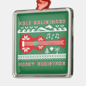 Mele Kalikimaka Ugly Sweater (rood op groen) Metalen Ornament (Links)