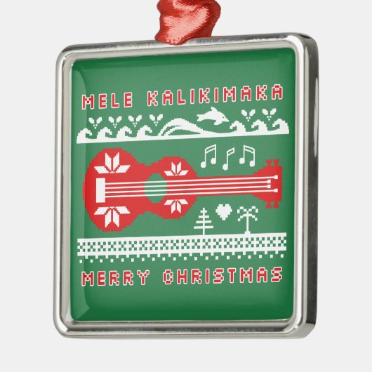 Mele Kalikimaka Ugly Sweater (rood op groen) Metalen Ornament (Links)