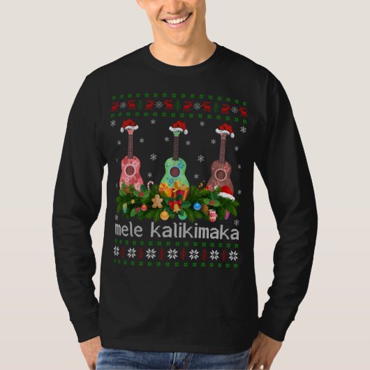 Mele Kalikimaka Ukulele Guitar Gift Ugly Ukulele C T-shirt (Voorkant)