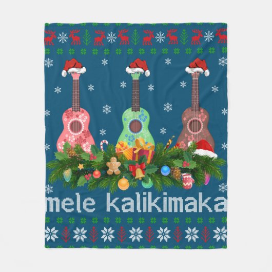 Mele Kalikimaka Ukulele Guitar Gift Ugly Ukulele Fleece Deken (Voorkant)