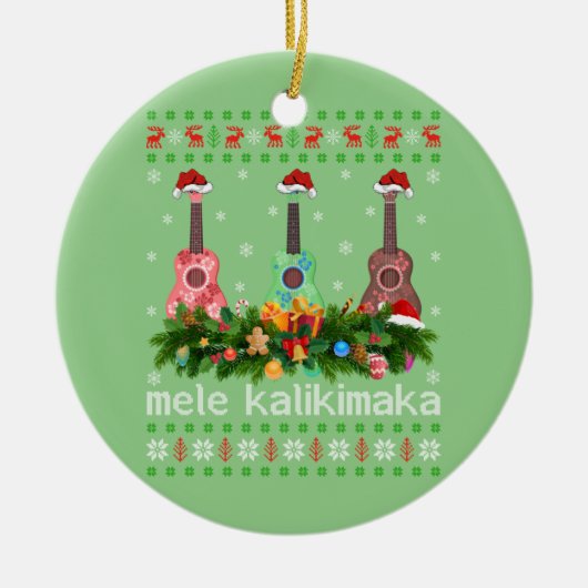 Mele Kalikimaka Ukulele Guitar Gift Ugly Ukulele Keramisch Ornament (Voorkant)
