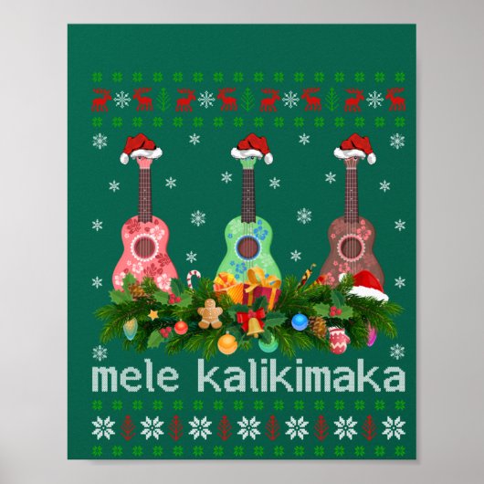 Mele Kalikimaka Ukulele Guitar Gift Ugly Ukulele Poster (Voorkant)