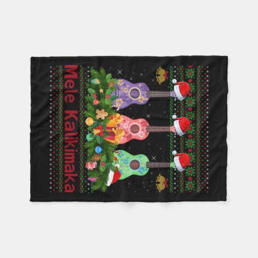 Mele Kalikimaka Ukulele Guitar Ugly Xmas Sweaters  Fleece Deken (Voorkant (Horizontaal))
