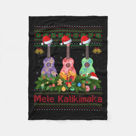 Mele Kalikimaka Ukulele Guitar Ugly Xmas Sweaters  Fleece Deken (Voorkant)