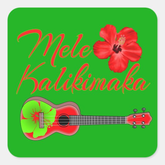 Mele Kalikimaka Ukulele Vierkante Sticker (Voorkant)