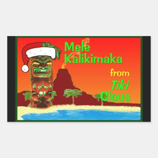 Mele Kalikimaka van Tiki Claus Rechthoekige Sticker (Voorkant)