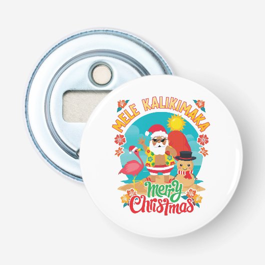 Mele Kalikimaka voor een heldere Hawaïaanse kerst Button Flesopener (Voorkant)