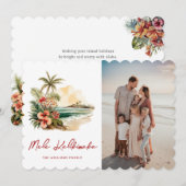 Mele Kalikimaka Waterverf Strand Bloemen Foto Feestdagenkaart (Voorkant / Achterkant)