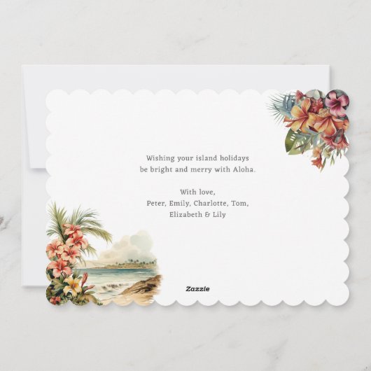 Mele Kalikimaka Waterverf Strand Bloemen Foto Feestdagenkaart (Achterkant)