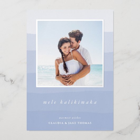 Mele Kalikimaka Waterverf Stripe Foto Folie Feestdagenkaart (Voorkant)