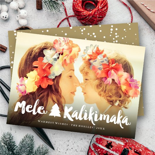 Mele Kalikimaka Witte Borstelfontein Kerst Foto Feestdagenkaart