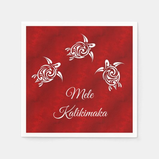 Mele Kalikimaka | Witte schildpadden Rood | Kerstm Servet (Voorkant)