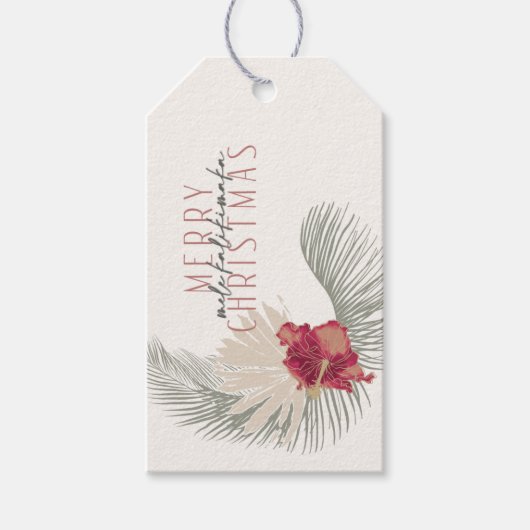 Mele Kalikimaka Wreath, Hawaiian Style Kerstmis Cadeaulabel (Voorkant)
