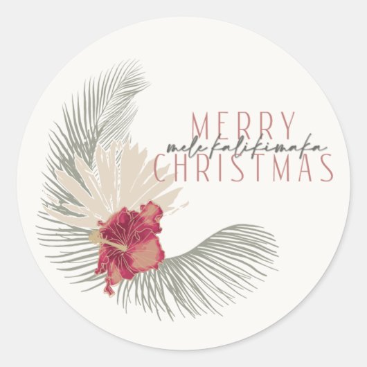 Mele Kalikimaka Wreath, Hawaiian Style Kerstmis Ronde Sticker (Voorkant)